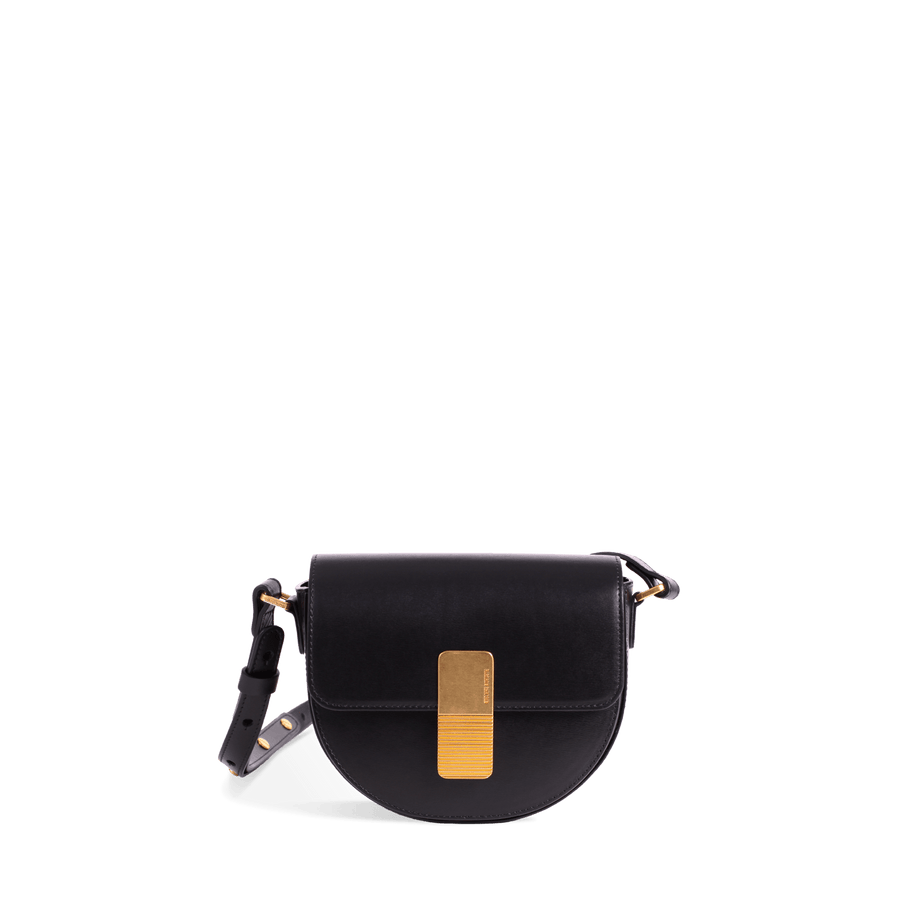 sac demi lune Mini Sully Gold Edition - Cuir Box Noir Ateliers Auguste