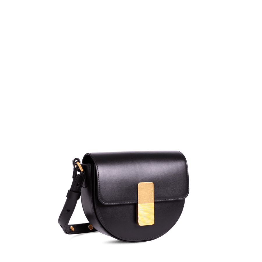 sac demi lune Mini Sully Gold Edition - Cuir Box Noir Ateliers Auguste